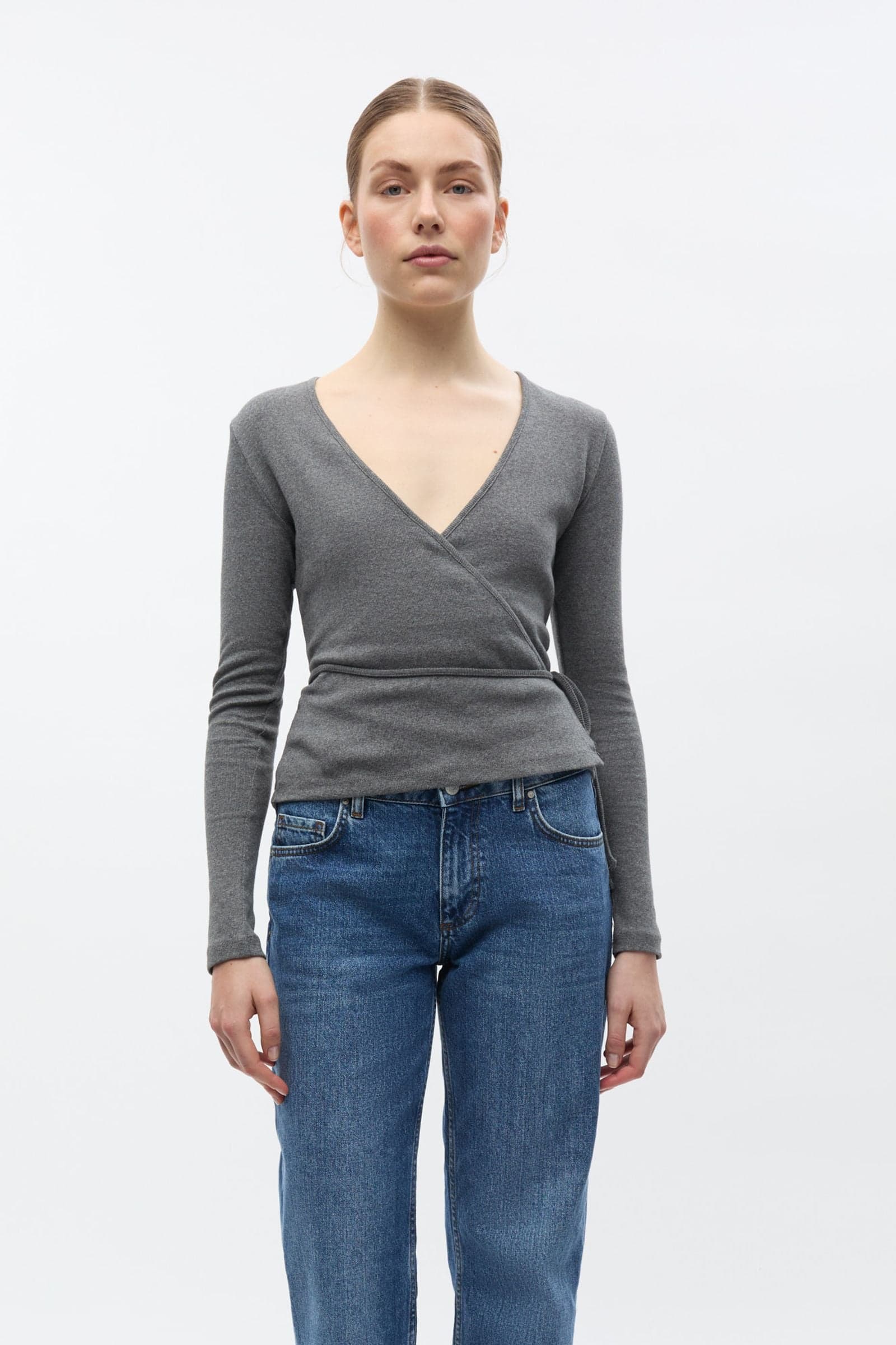 ENALLY LS V-N TEE 5314 Dark Grey Mel (ALLY)