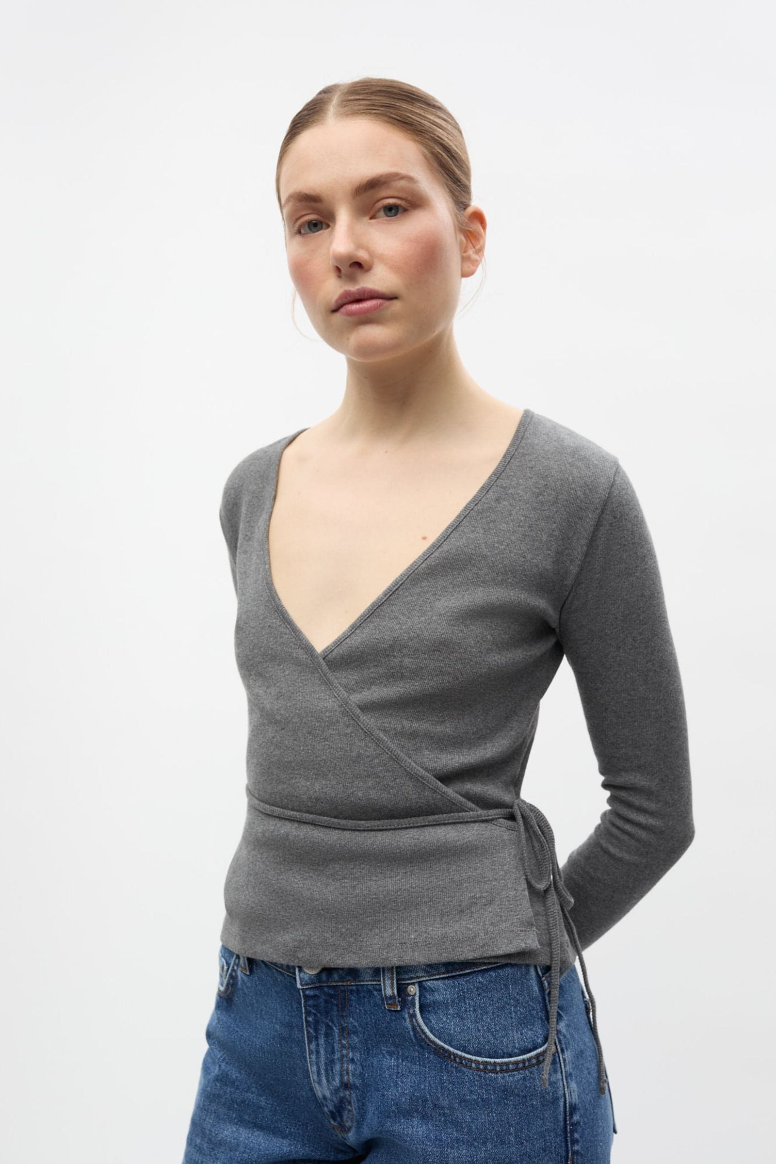 ENALLY LS V-N TEE 5314 Dark Grey Mel (ALLY)