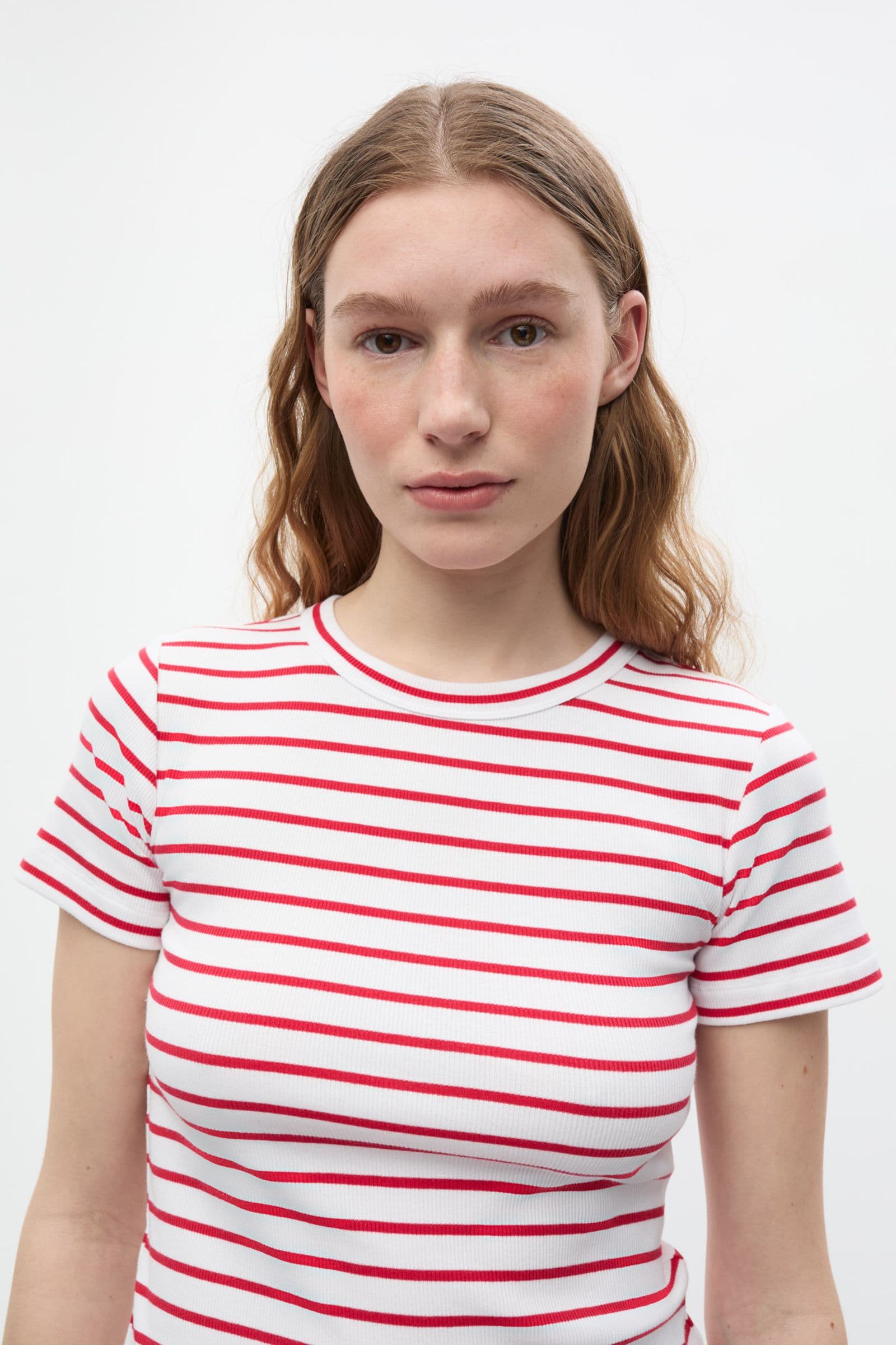 ENALLY SS CROP TEE ST 7262 Salsa - White Stripe