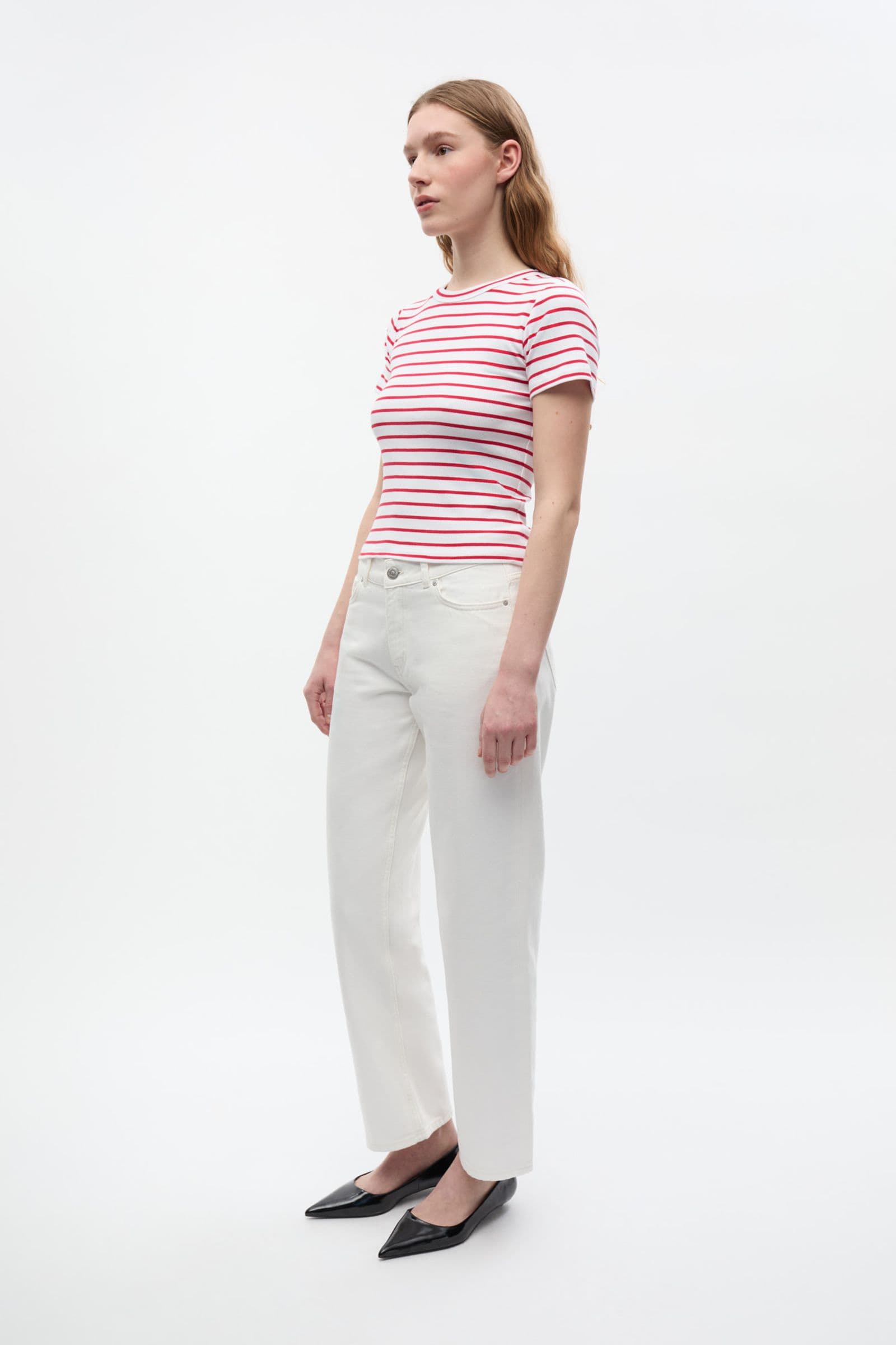 ENALLY SS CROP TEE ST 7262 Salsa - White Stripe