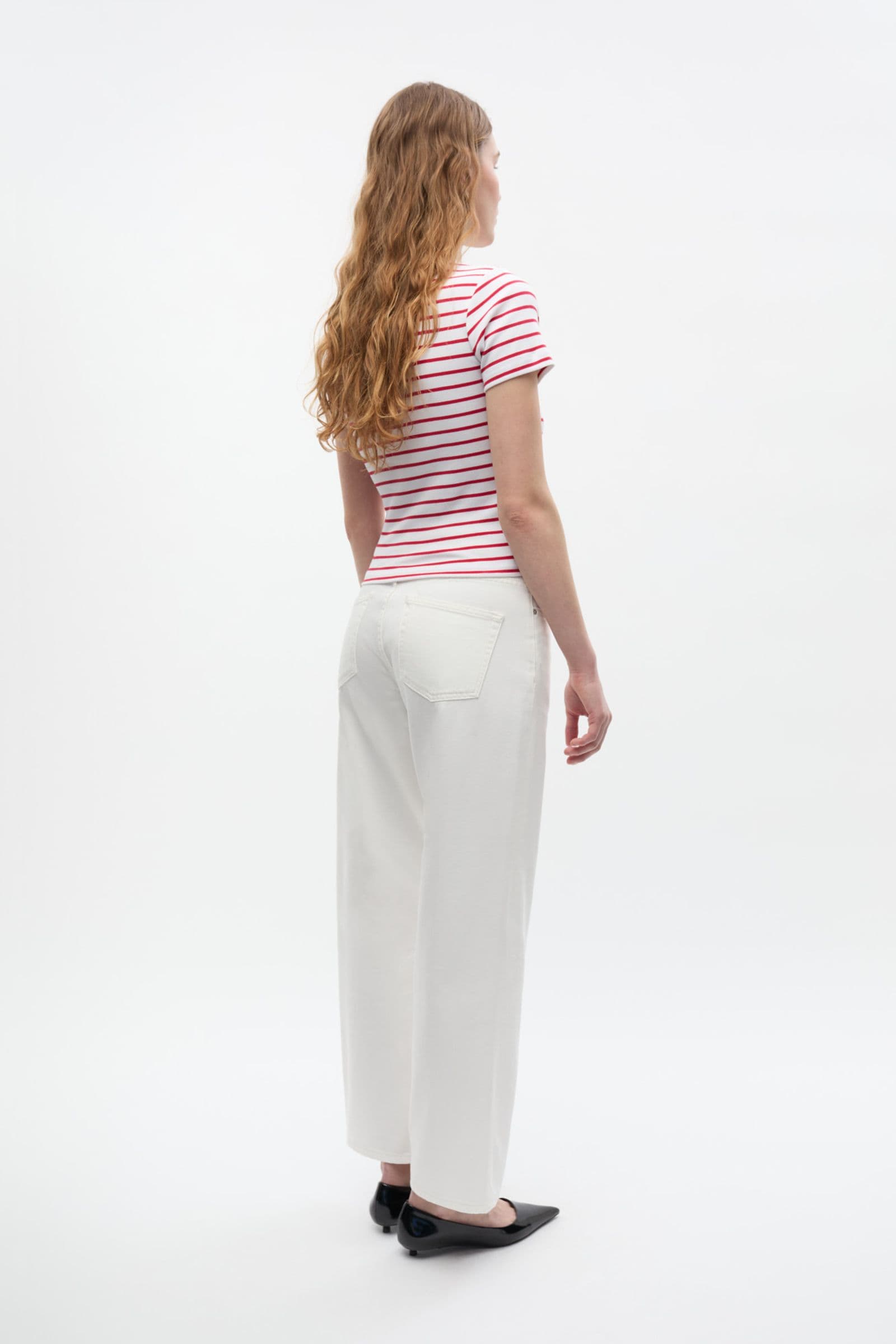 ENALLY SS CROP TEE ST 7262 Salsa - White Stripe