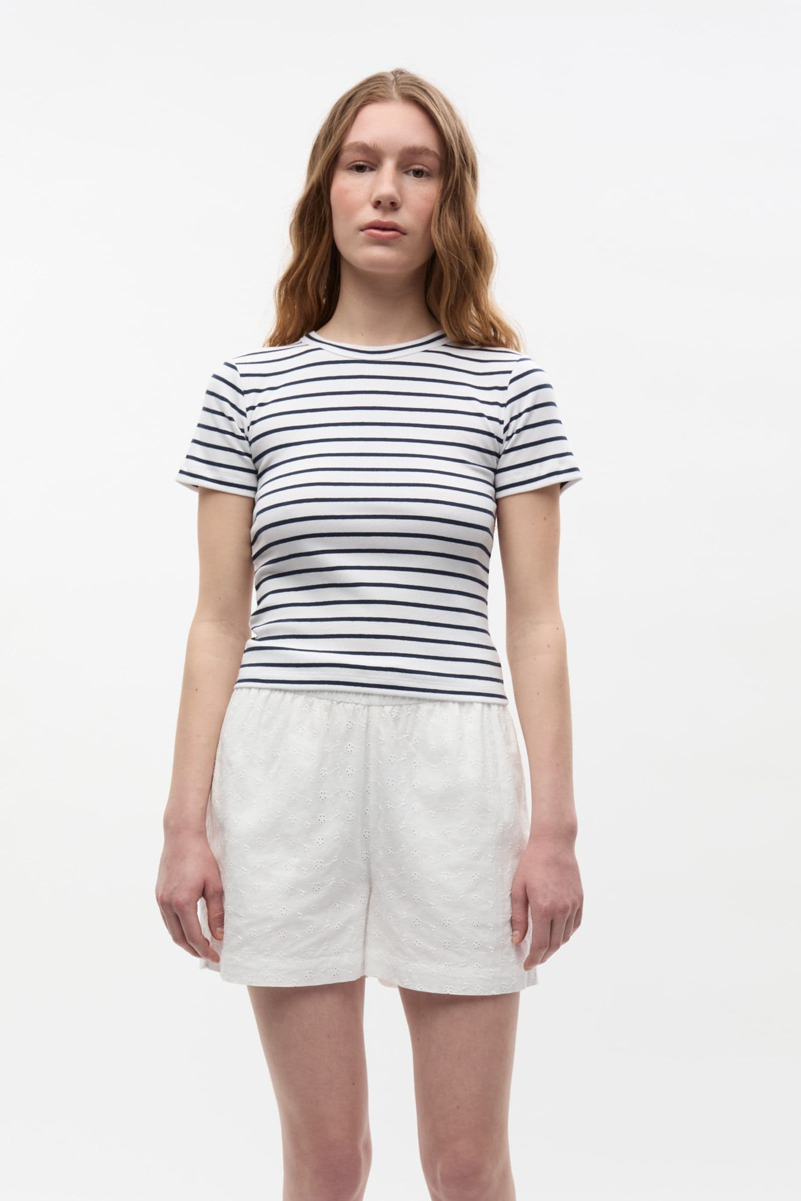 ENALLY SS CROP TEE ST 7262 Navy - White Stripe
