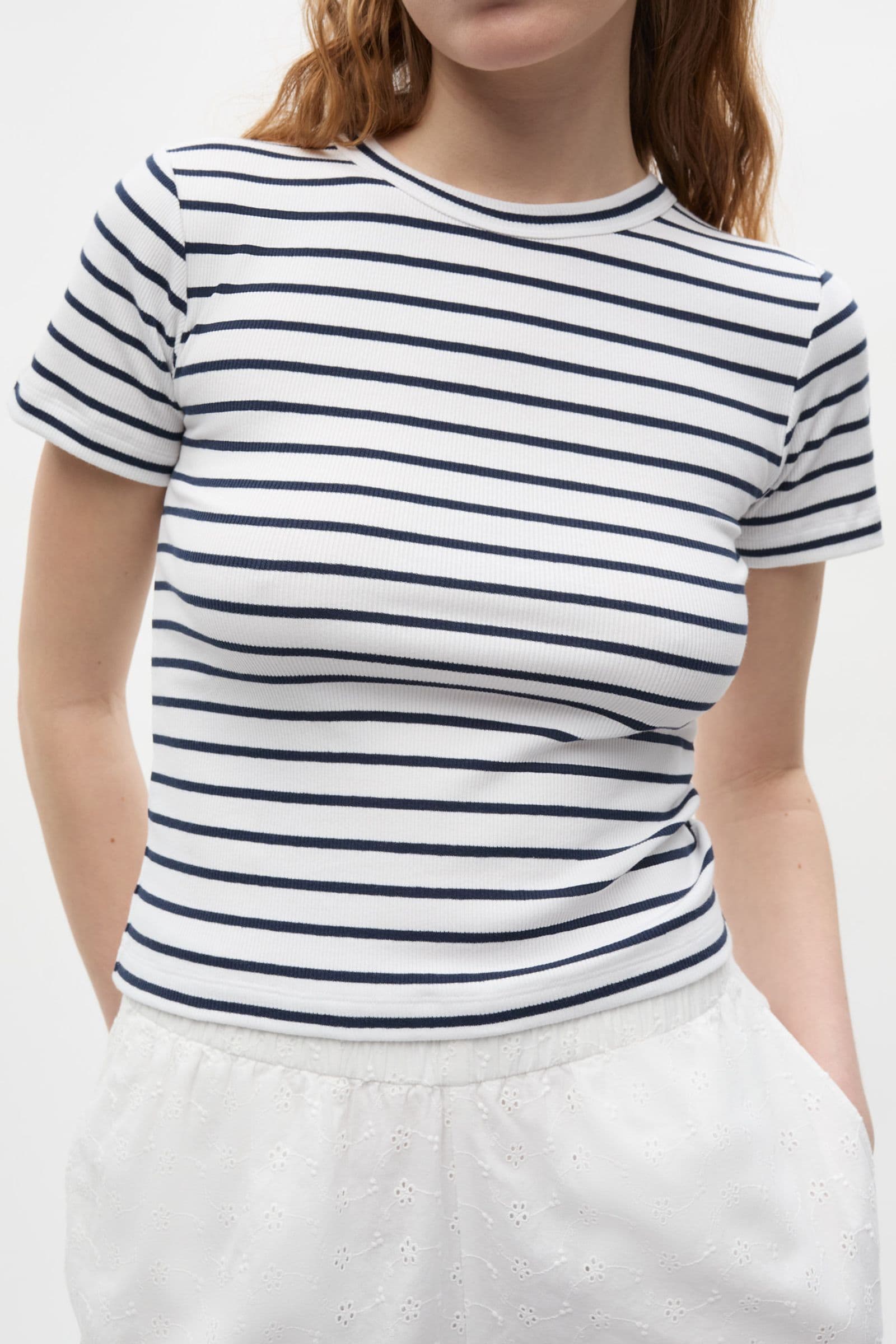 ENALLY SS CROP TEE ST 7262 Navy - White Stripe