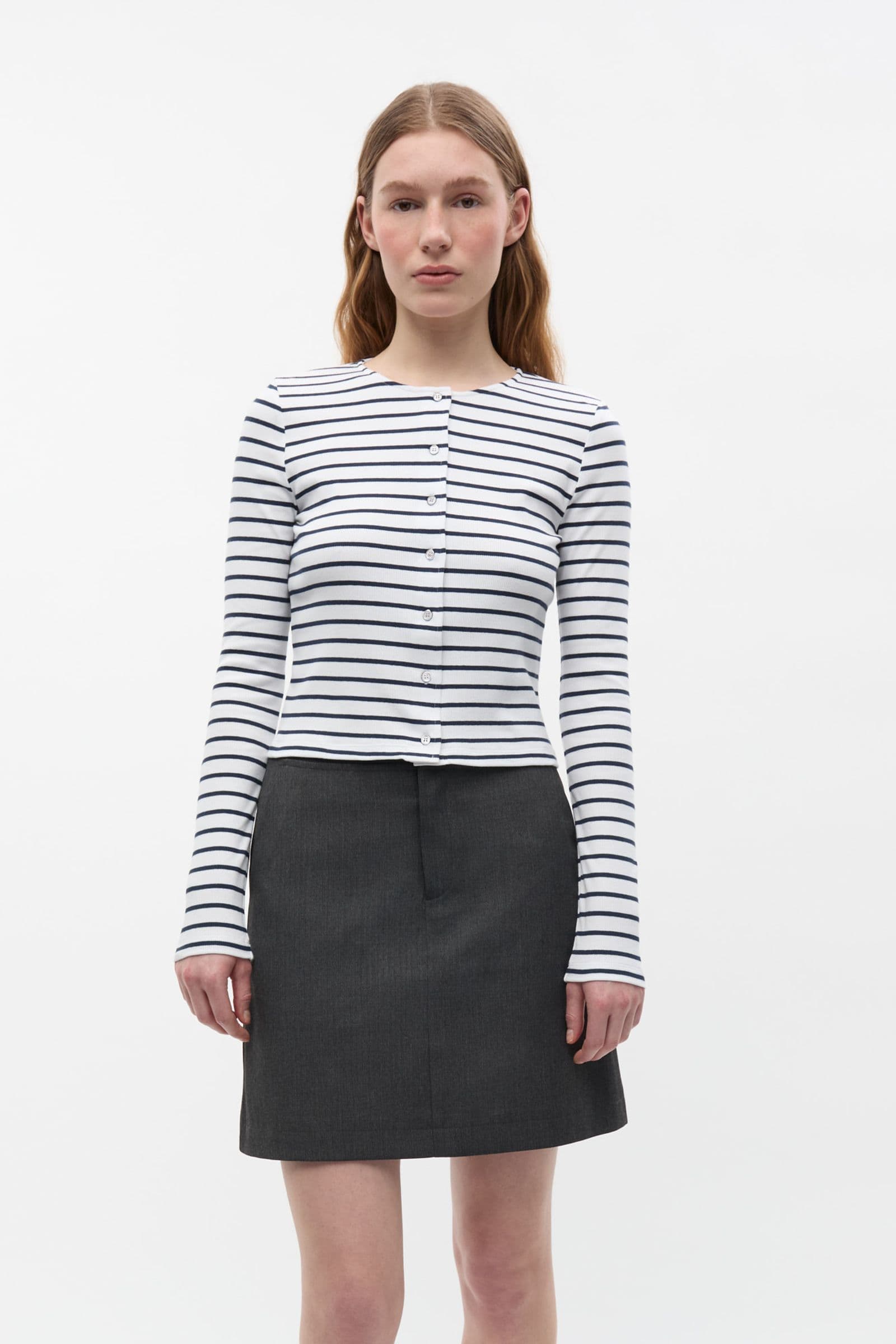 ENALLY LS O-N CARDIGAN ST 7262 Navy - White Stripe