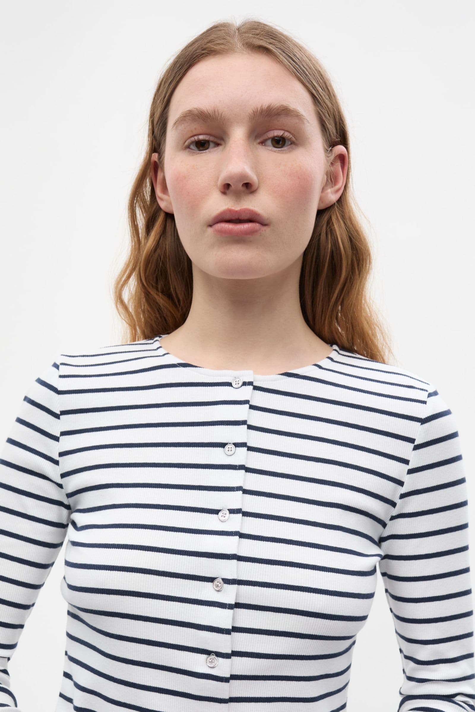 ENALLY LS O-N CARDIGAN ST 7262 Navy - White Stripe