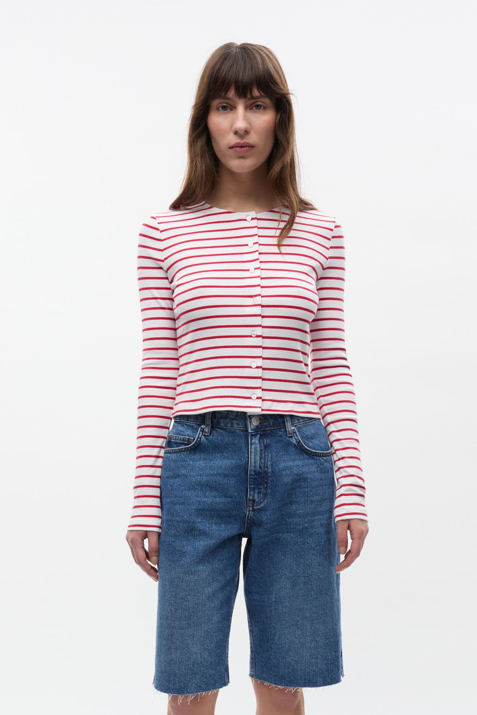 ENALLY LS O-N CARDIGAN ST 7262 Salsa - White Stripe