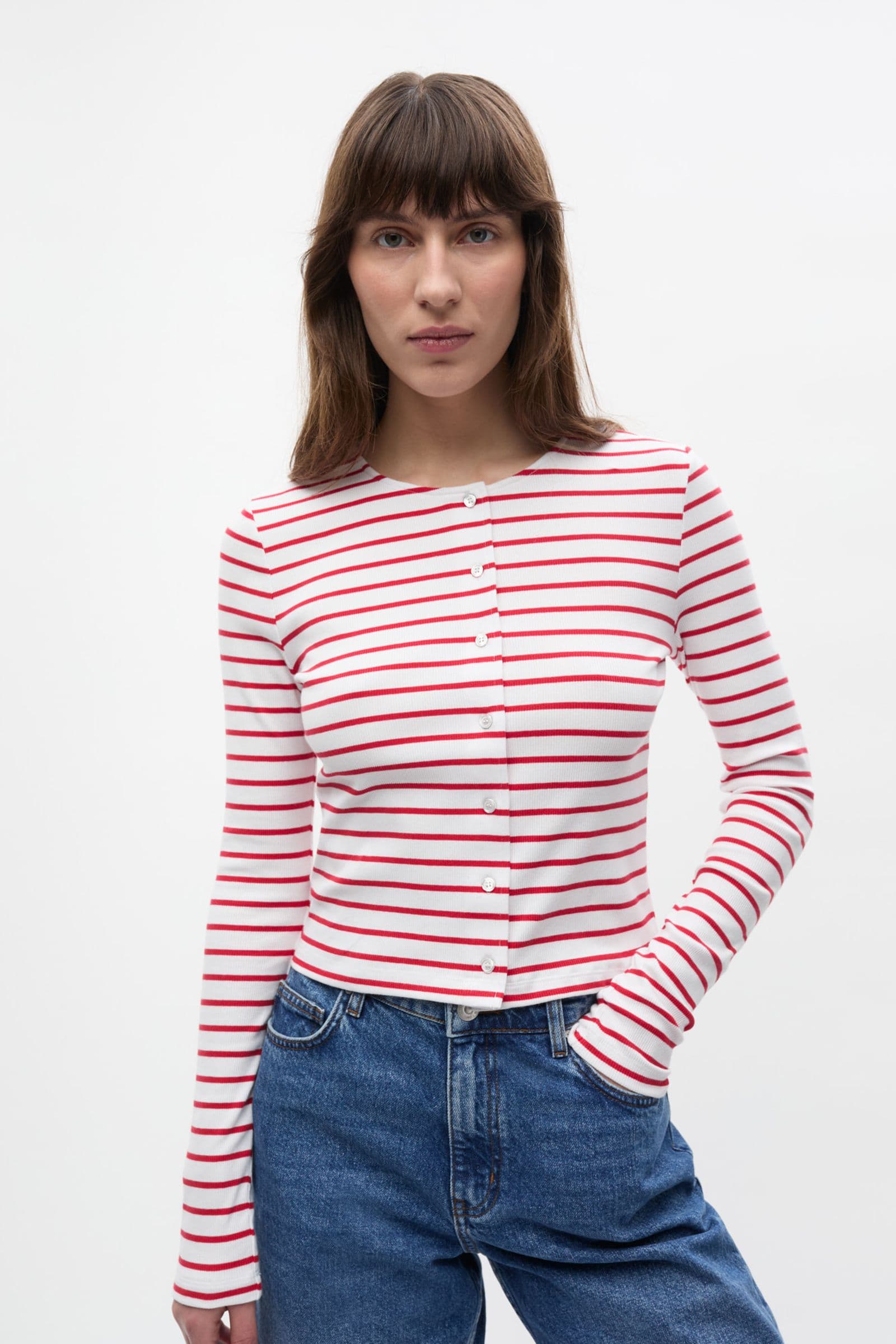 ENALLY LS O-N CARDIGAN ST 7262 Salsa - White Stripe