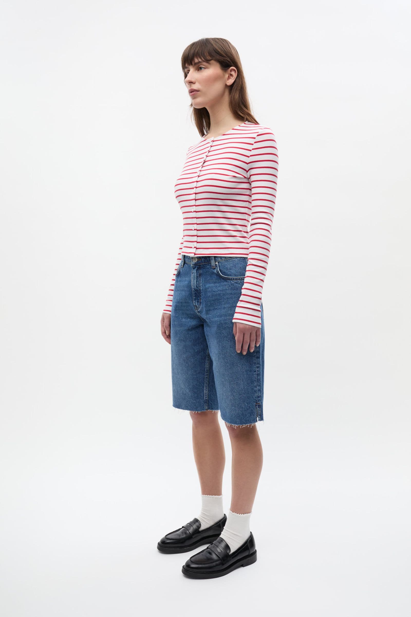 ENALLY LS O-N CARDIGAN ST 7262 Salsa - White Stripe
