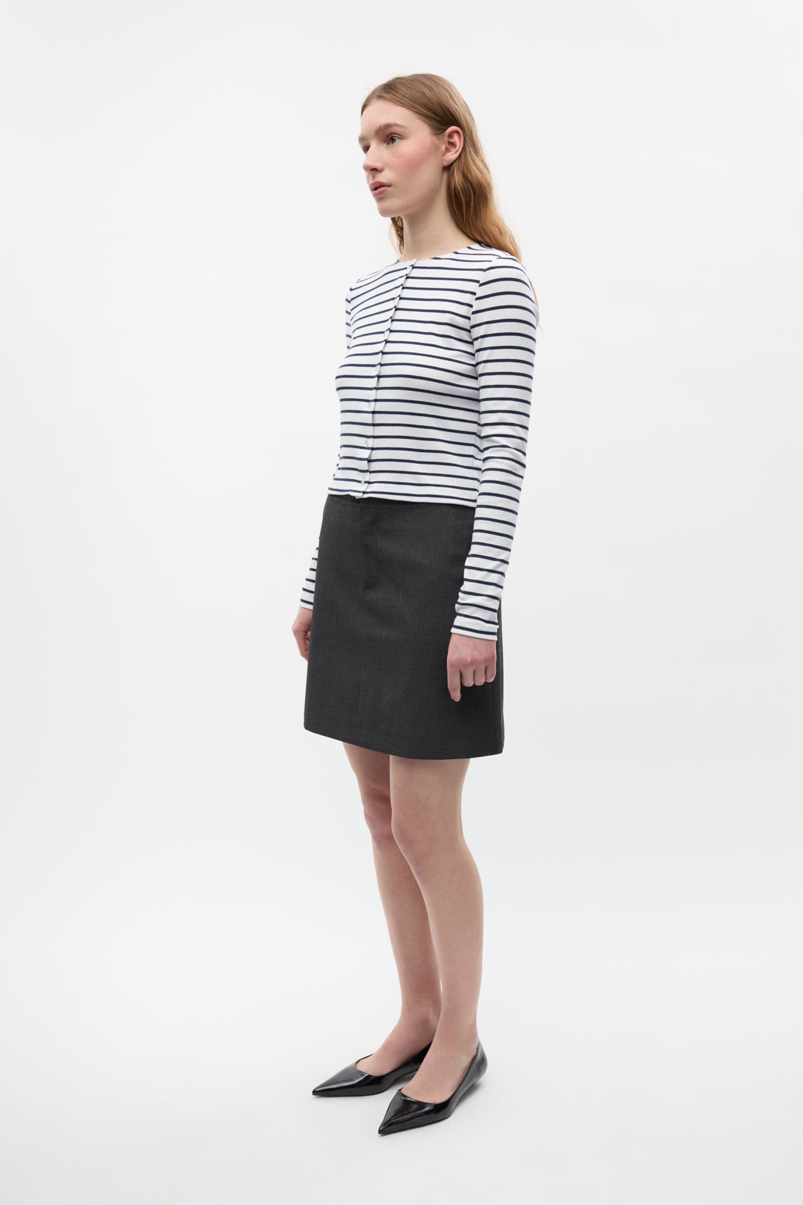 ENALLY LS O-N CARDIGAN ST 7262 Navy - White Stripe
