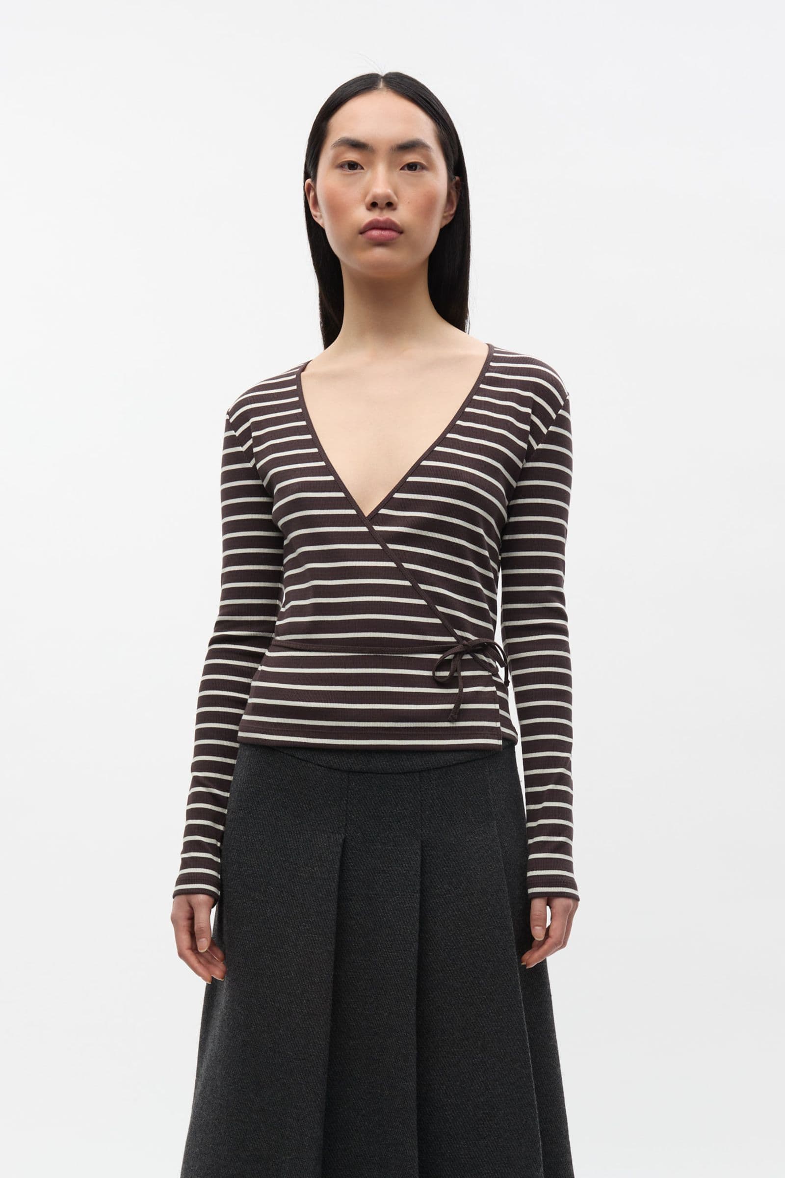 ENALLY LS V-N TEE ST 7262 Moonstruck/Chocolate