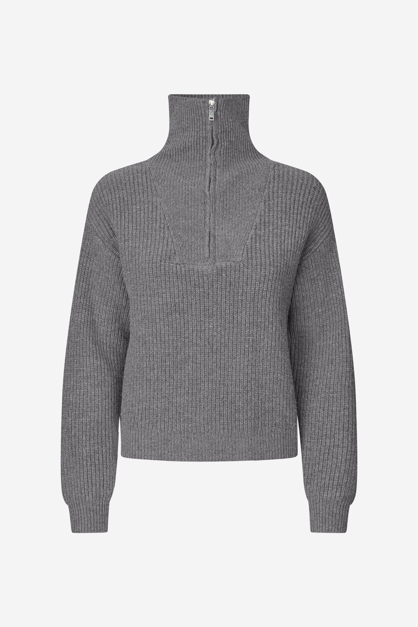 ENWASHINGTON LS HALF ZIP KNIT 7284 Dark Grey Mel