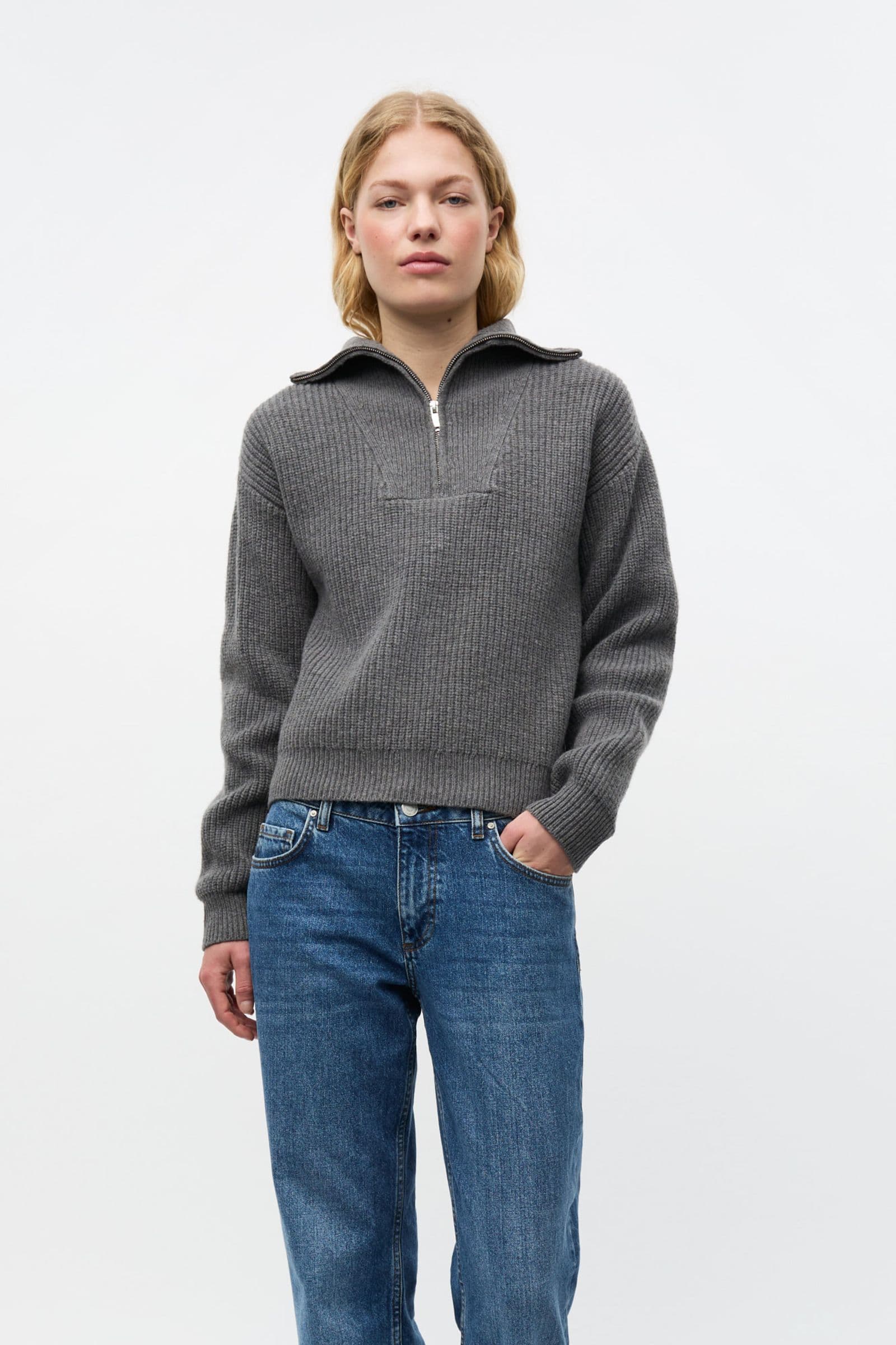 ENWASHINGTON LS HALF ZIP KNIT 7284 Dark Grey Mel